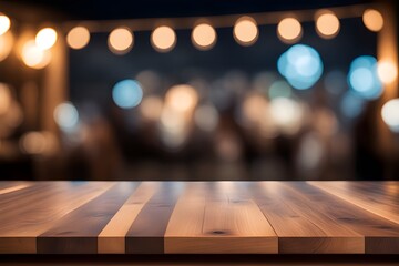 Wood table top, night party 