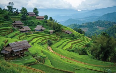 Wall Mural - View green hills. Nature with meadows and trails. Lots of greenery with trees and shrubs to reduce carbon dioxide emissions. Reducing CO2 emissions. Caring for nature. Earth Day.