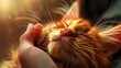 A Contented Ginger Tabby Cat Enjoying Gentle Petting and Affection in a Soft Illustrative Style