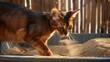 Abyssinian Cat Expertly Burying Waste in Litter Box with Diligent Paws