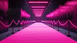 Fototapeta  - Fashion runway with a pink carpet and black velvet ropes