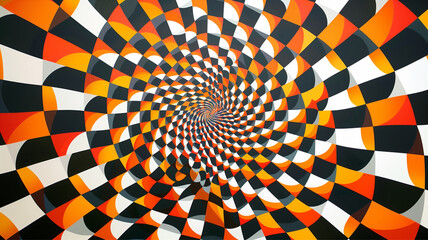 Poster - Abstract retro psychedelic optical illusion, checker optical illusion game of motion colorful squares , visual hypnotic effect 