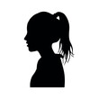 Girl with ponytail hairstyle side view profile black silhouette.