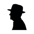 Elderly man wearing hat side view portrait black silhouette.