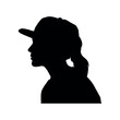 Girl wearing baseball hat head and shoulder side view profile silhouette.