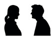 Male and female face to face side view portrait vector silhouette. Side profile  of young man and young woman black silhouettes.