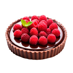 Wall Mural - Tasty Raspberry Chocolate Tart Isolated On Transparent Background 