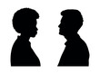 Mixed race couple face to face side view head and shoulders portrait silhouette.
