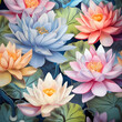 Seamless pattern with water lilies. Vector illustration. EPS 10