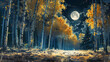Happy Autumn, Russian autumn birch night moon stars, Generative Ai
