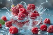 Glass Bowl Filled With Raspberries and Water. Generative AI