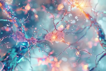 Wall Mural - abstract medical background microscopic view of brain neurons alzheimers research concept 3d illustration