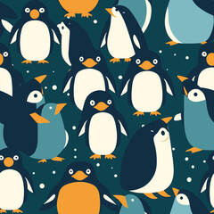 Wall Mural - Seamless pattern with cute penguins. Vector illustration in cartoon style.