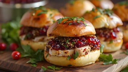 Canvas Print - Savory Turkey Sliders with Tangy Cranberry Quinoa Relish. Concept Turkey Sliders, Cranberry Quinoa Relish, Savory Recipe, Holiday Appetizer