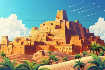 ancient city of babylon with iconic tower of babel biblical story of multilingual communication illustration