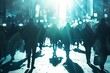 anonymous silhouettes walking in busy city urban life crowd commuter concept abstract photo
