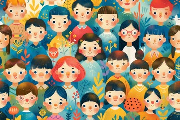 Background or banner with children in cartoon style