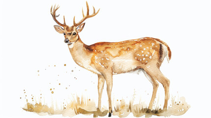 Wall Mural - Elegant watercolor painting of a brown deer on a white background