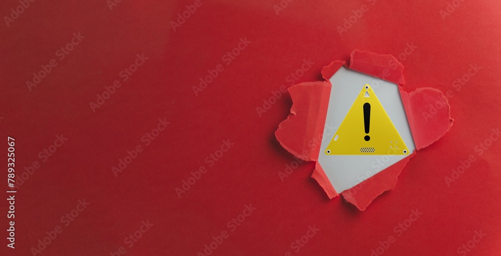Warning Sign Potential Risk Cautionary Signal: Yellow Warning Sign Stands Out Against Red ...
