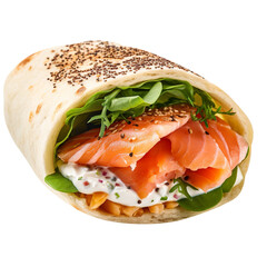 Tasty Smoked Salmon Bagel Wrap Burger Isolated On Transparent Background 