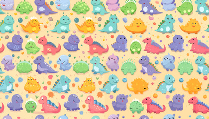 Wall Mural - Seamless pattern with cute dinosaurs. Cute cartoon animals.