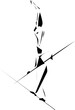 Silhouette of ropewalker on rope. Circus artists drawn in abstract style