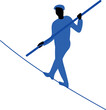 Silhouette of ropewalker on rope on a white background.
