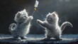 Two Playful Persian Kittens Batting a Feather Toy Clumsily in a Whimsical Indoor Scene