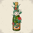 Champagne bottle colorful vintage label