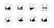 How to put a bra on correctly icons. Modern vector infographic in black and white colors. Step-by-step instructions, how to put on a bra correctly.