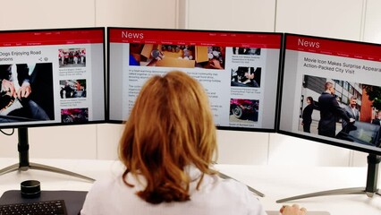 Wall Mural - Woman Looking At News In Online Newspaper
