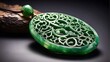 A pendant carved from a beautiful piece of jade, showcasing intricate patterns and vibrant green hues

