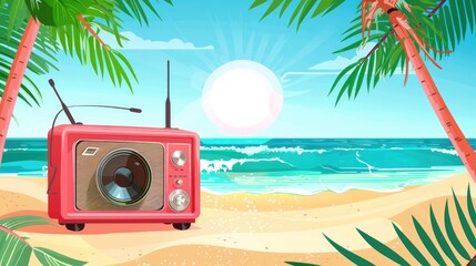 Beach radio clipart playing summer tunes.