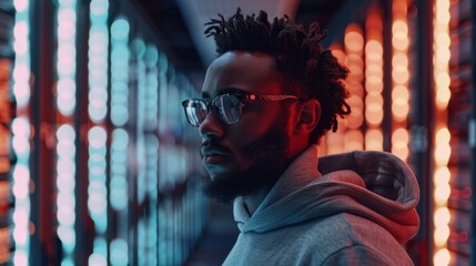 Poster - Man amidst Vibrant Neon Lights