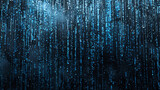 Fototapeta  - Digital blue vertical streaks suggesting data rain in a cyberspace concept