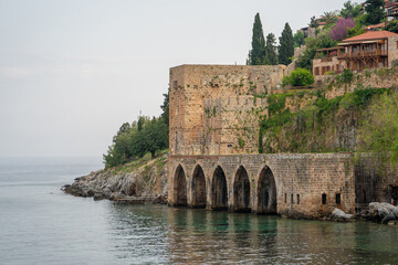 Wall Mural - Historical Alanya Shipyard and Kizil Kule walls located in Alanya district of Antalya