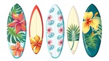 Fototapeta  - Surfboard clipart with tropical designs