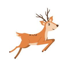 Wall Mural - Set of brown deer running and jumping. Beautiful stylized cartoon deers isolated on a white background. Cartoon character animal design. Vector illustration in flat style.