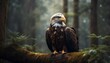 an eagle in the middle of a dark forest from Generative AI