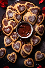 Wall Mural - food photo,Nutella-filled cookies arranged in a heart shape. cookbook style, nutella day banner сreated with Generative Ai