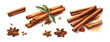 © Lisa - Set of watercolor illustrations of aromatic spices of cinnamon sticks and anise isolated on transparent background. Healthy herbs images for cooking, design, cards, poster, textile, menu.