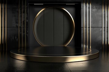 New Product Presentation Podium, Luxury Scenario, Black And Gold Concept, Closeup