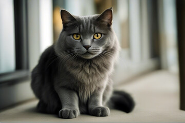 Gray sitting cat domestic white furry grey young studio animal felino cute isolated breed pet