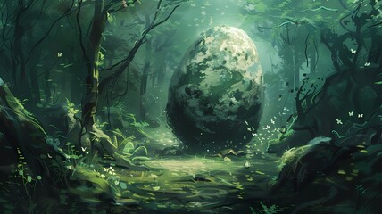 Wall Mural - A mysterious egg discovery in the forest depths