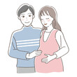 Illustration of a pregnant woman stroking her stomach and her husband.
