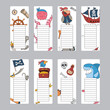 Bookmarks with cute Pirates items, Cartoon Pirate elements sticker collection. Vector illustration