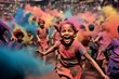 © jiawei - A boy is dancing in a colorful crowd