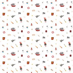 Wall Mural - Cute Pirate elements Seamless Pattern. Cartoon items Pirate and objects. background. Vector illustration