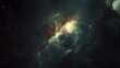 Yellow Green Deep Space Galaxy Nebula. Cinematic celestial background depicting astrology and space exploration. Cosmic fictional 3D illustration backdrop.