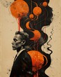 A man in a suit with a tangled brain, manipulated by invisible hands, retro-futuristic illustration, , classic illustration of a 50s era, vintage & pop background, wallpaper, poster design, banner